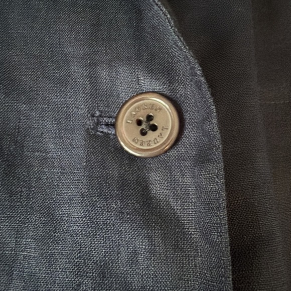 Vintage 90s Lauren Ralph Lauren Shirt Jacket M Blue Navy Linen Long Line Cuffed - Picture 5 of 9